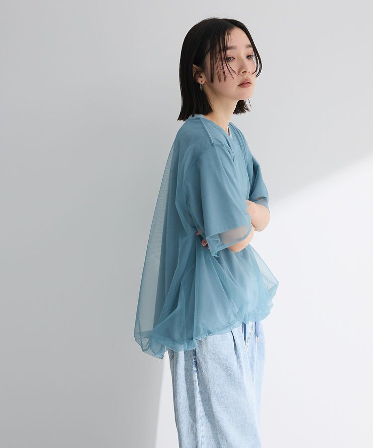 Green Parks「チュールドッキングバルーン5分袖プルオーバー」|Tシャツ・カットソー|