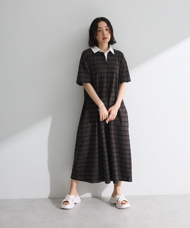 Green Parks「・SUGAR SPOON ボーダーポロワンピース」|ワンピース|Charcoal Gray