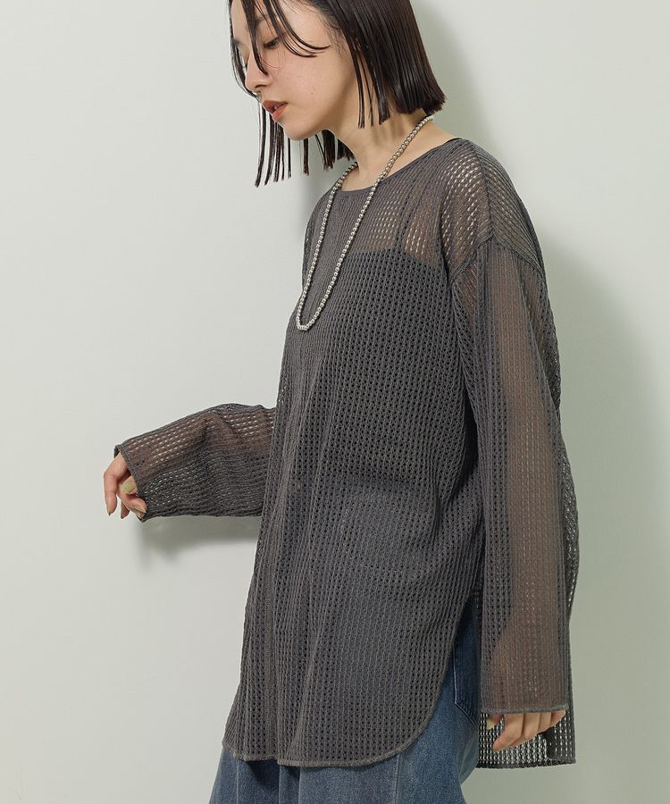 Green Parks「メッシュ長袖ゆるカットプルオーバー」|Tシャツ・カットソー|