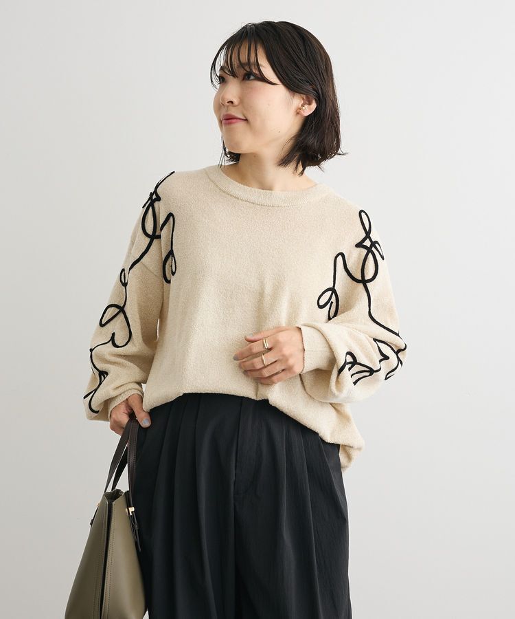 Green Parks「刺繍コードニットプルオーバー」|ニット・セーター|Ecru