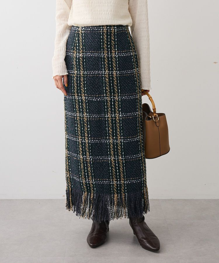 Green Parks「・SUGAR SPOON チェックフリンジスカート」|タイト|Black