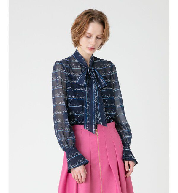 LOULOU WILLOUGHBY「【LOULOU WILLOUGHBY】RATTIレタードボーダーブラウス」|シャツ・ブラウス|ネイビー