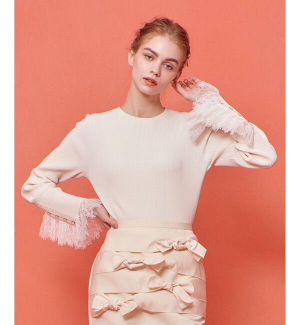 LOULOU WILLOUGHBY「【LOULOU WILLOUGHBY】スリーブヘムレースプルオーバー」|ニット・セーター|