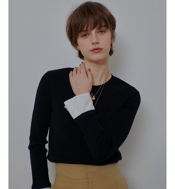 allureville「レースカフスドッキングプルオーバー」|ニット・セーター|ブラック