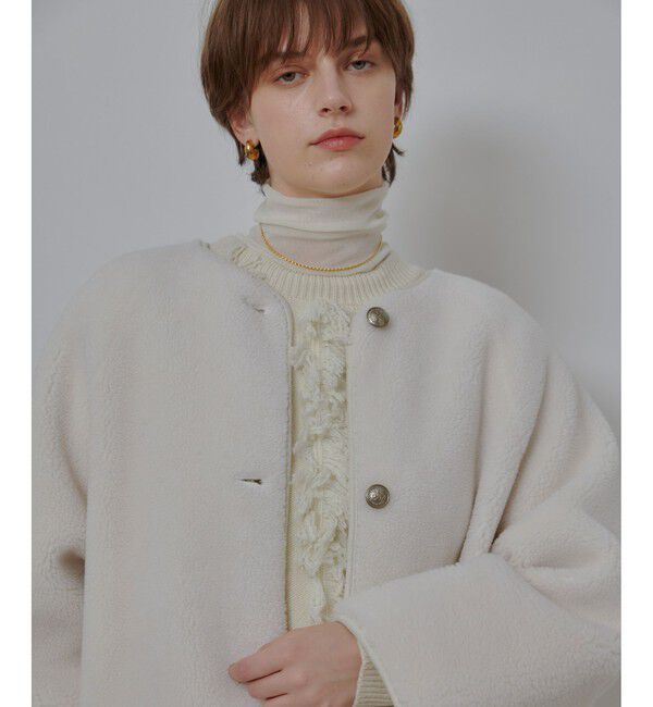 allureville「ツーブロッキングボアコート」|ノーカラーコート|アイボリー