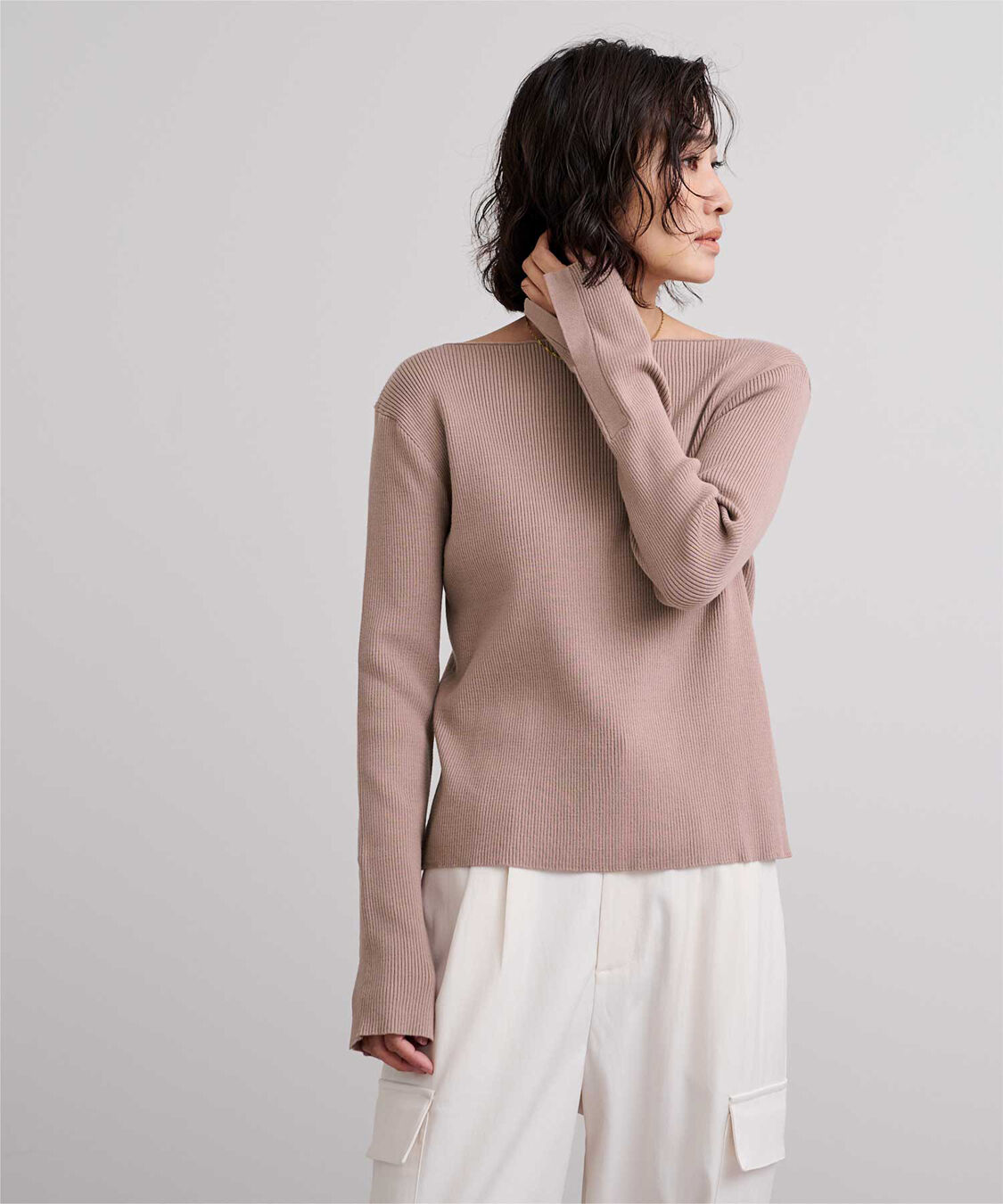 ur's「ボートネックスリットスリーブリブニット」|ニット・セーター|モカ