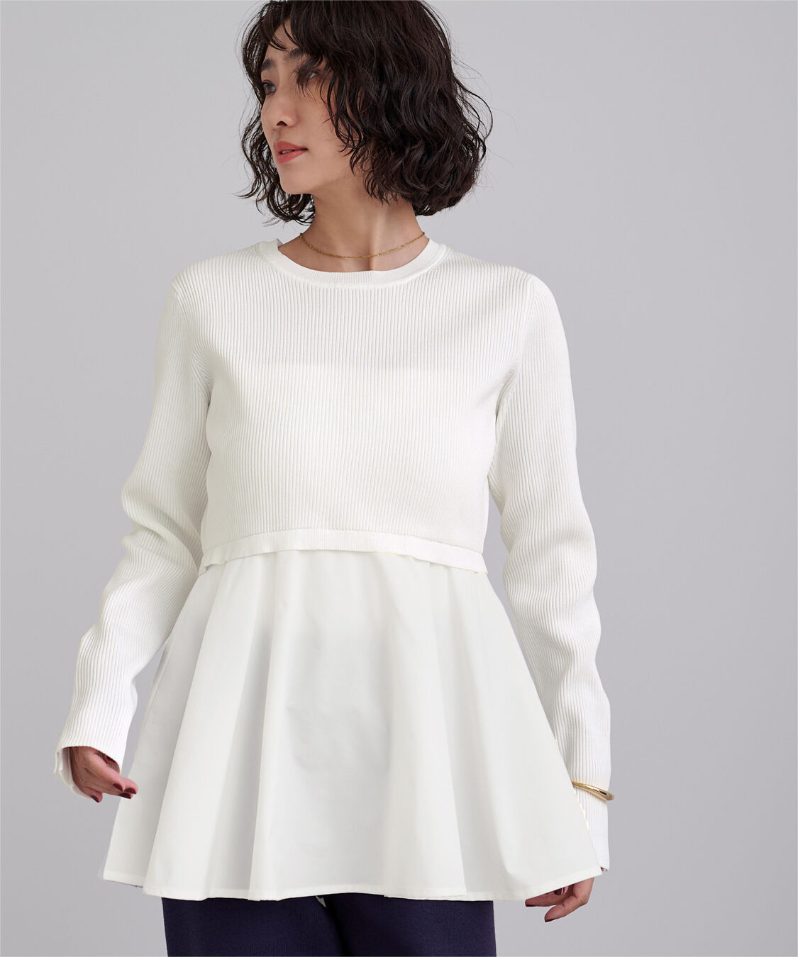 ur's「タフタペプラムドッキングニット」|ニット・セーター|ホワイト