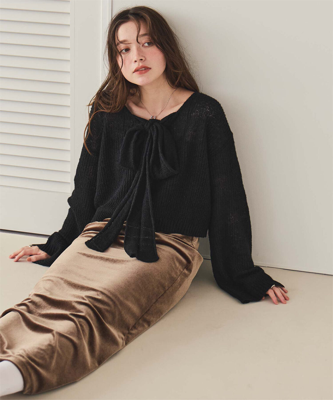 titivate「【いつきさんコラボアイテム】前後2wayリボンデザインシアーローゲージニット」|ニット・セーター|