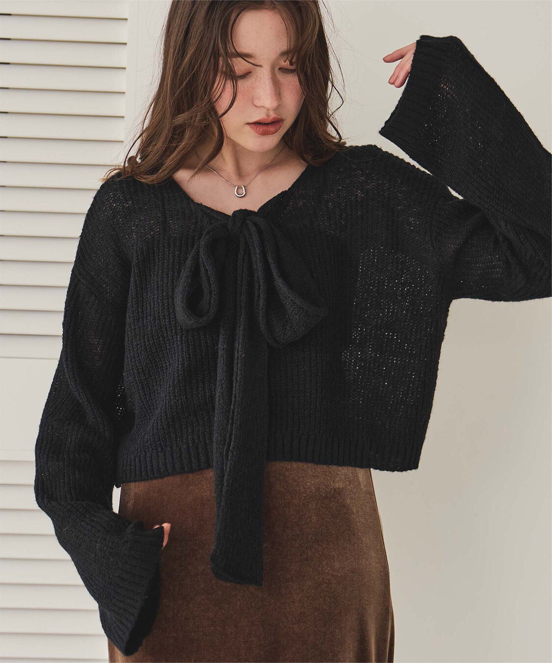 titivate「【いつきさんコラボアイテム】前後2wayリボンデザインシアーローゲージニット」|ニット・セーター|