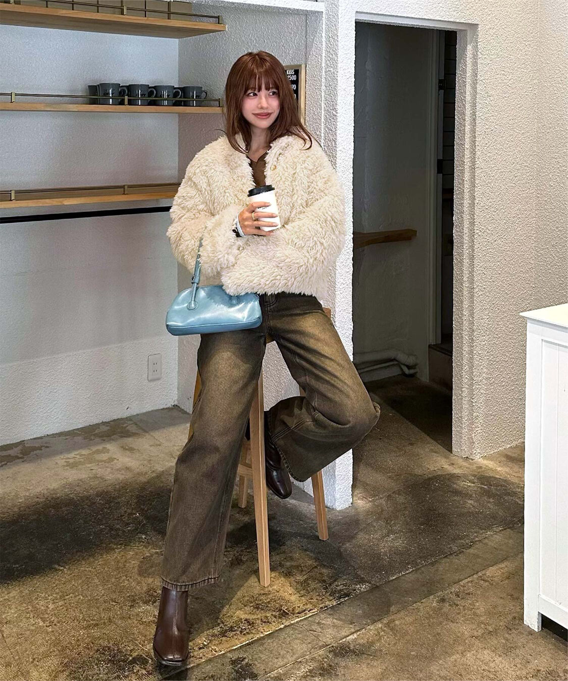 titivate「【いつきさんコラボアイテム】中綿キルティングプードルフェイクファージャケット」|ノーカラージャケット|