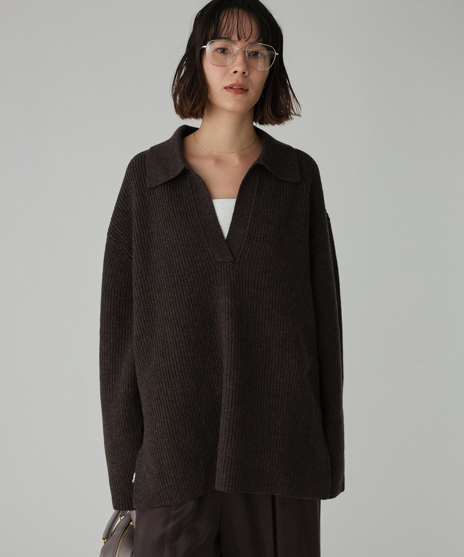 BABYLONE「スキッパーミドルゲージニットプルオーバー」|ニット・セーター|