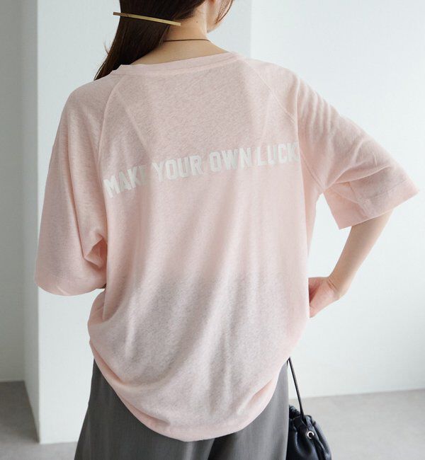  「ロゴ刺繍&times;フロッキープリント麻混Tシャツ」|Tシャツ・カットソー|ピンク