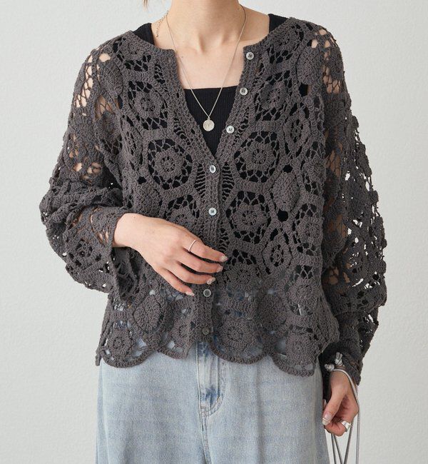  「【25AW】カギ針編み風カーディガン」|カーディガン|