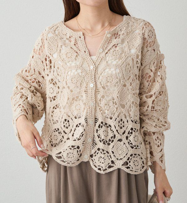  「【25AW】カギ針編み風カーディガン」|カーディガン|