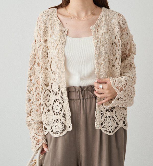  「【25AW】カギ針編み風カーディガン」|カーディガン|