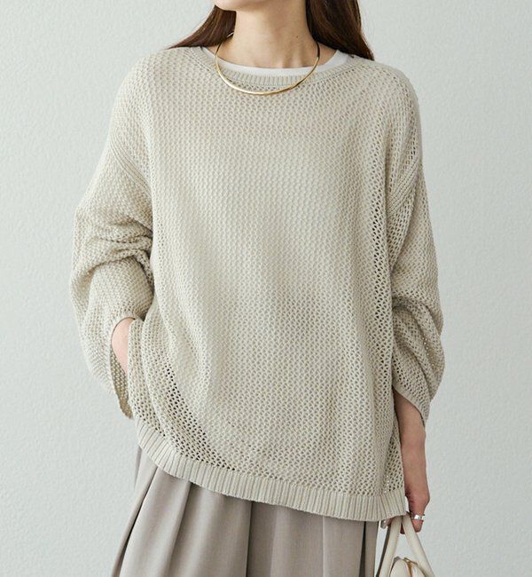  「ワイドスリーブメッシュニット」|ニット・セーター|ベージュ