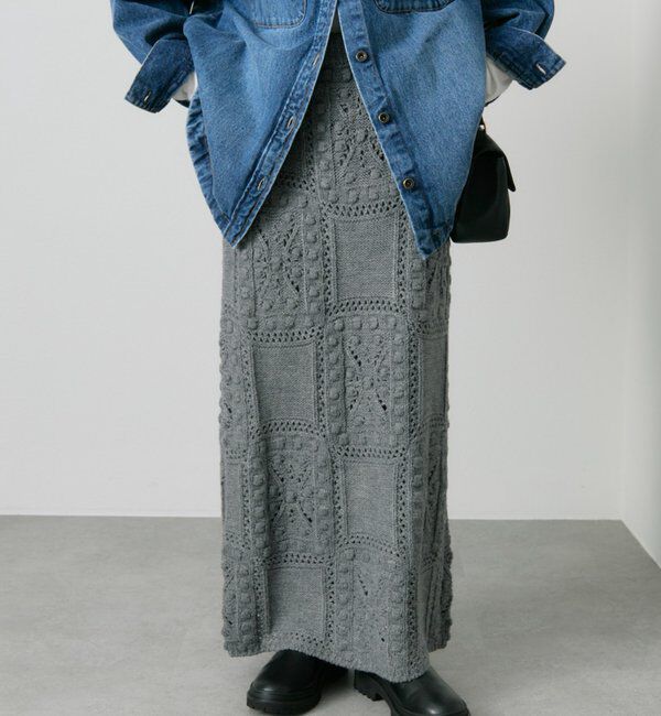  「ポップコーン編みニットスカート」|スカート|グレー