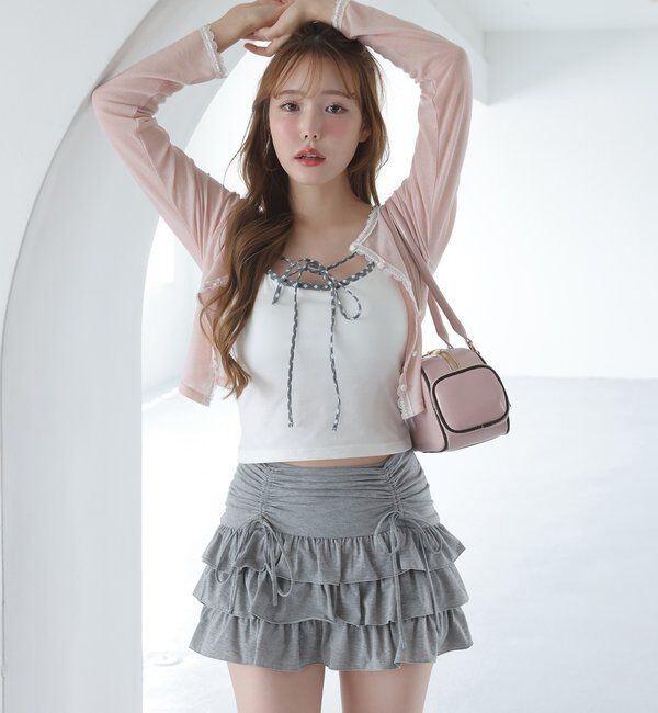  「セットで着れる／ドロストティアードミニ」|スカート|