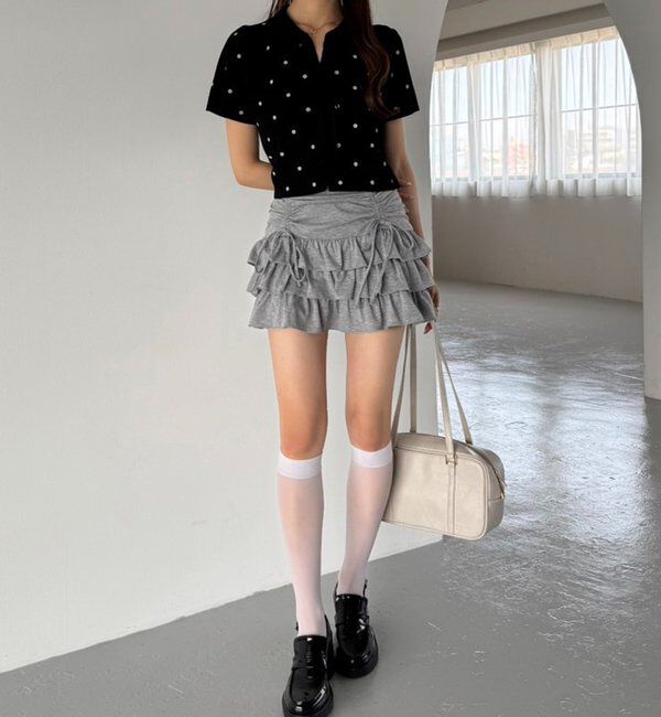  「セットで着れる／ドロストティアードミニ」|スカート|