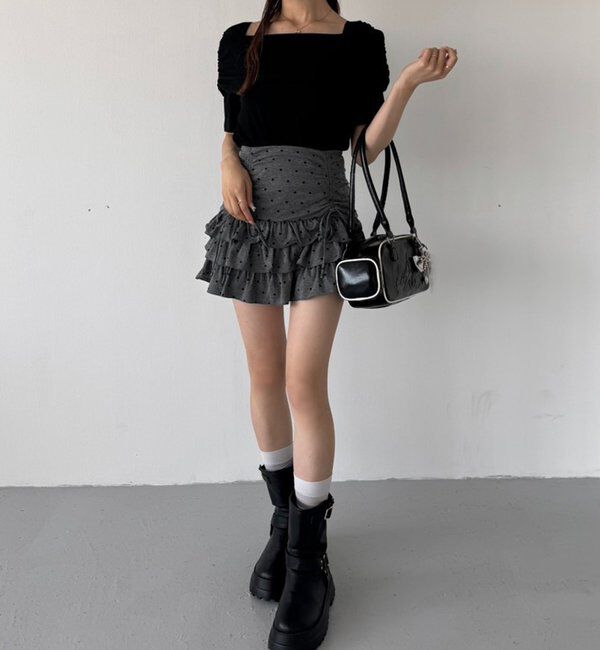  「セットで着れる／ドロストティアードミニ」|スカート|