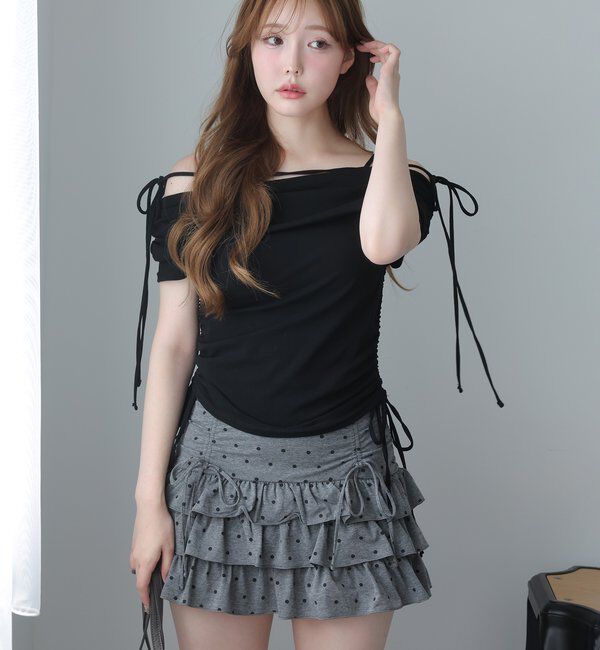  「セットで着れる／ドロストティアードミニ」|スカート|