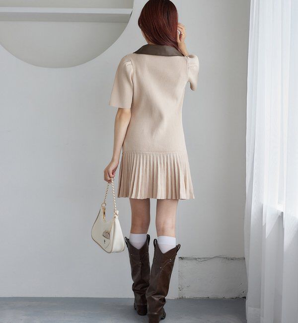  「合皮衿ニットミニワンピ」|ワンピース|