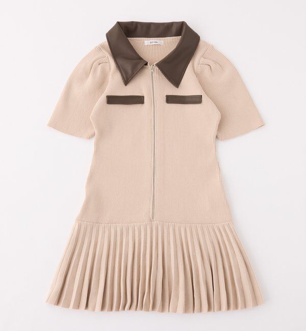  「合皮衿ニットミニワンピ」|ワンピース|