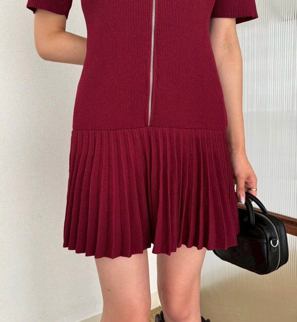  「合皮衿ニットミニワンピ」|ワンピース|