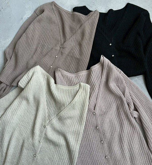  「ビジュー釦ラメシアーカーデ」|ニット・セーター|