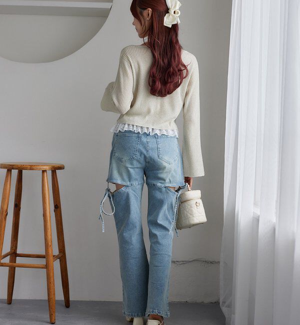  「ビジュー釦ラメシアーカーデ」|ニット・セーター|