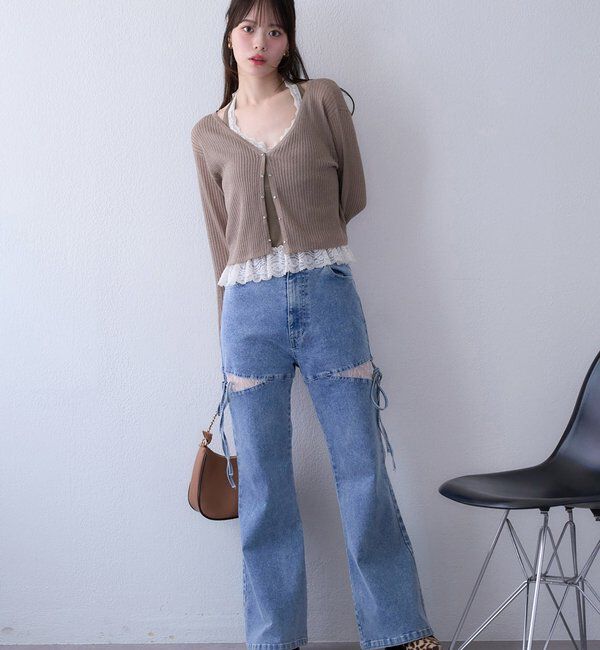  「ビジュー釦ラメシアーカーデ」|ニット・セーター|