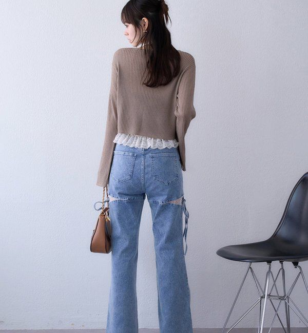  「ビジュー釦ラメシアーカーデ」|ニット・セーター|