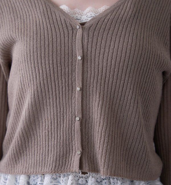  「ビジュー釦ラメシアーカーデ」|ニット・セーター|