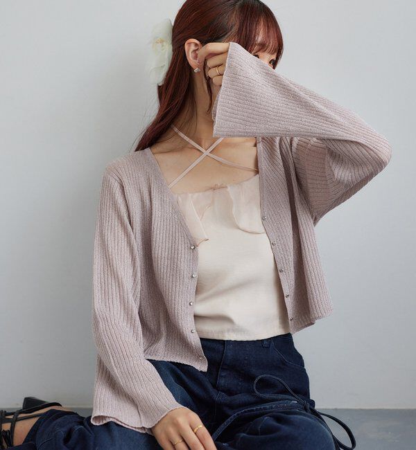  「ビジュー釦ラメシアーカーデ」|ニット・セーター|