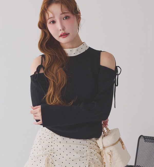  「肩あき配色ニット」|ニット・セーター|