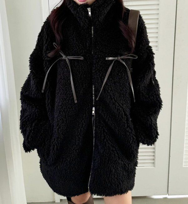  「【リバイバル】リボンボアブルゾン/リボン取り外し可能」|ダウンベスト・ベスト|