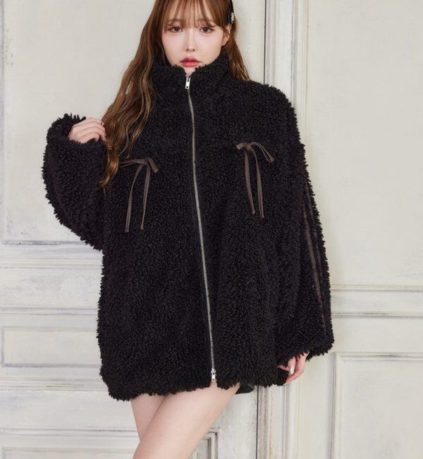  「【リバイバル】リボンボアブルゾン/リボン取り外し可能」|ダウンベスト・ベスト|