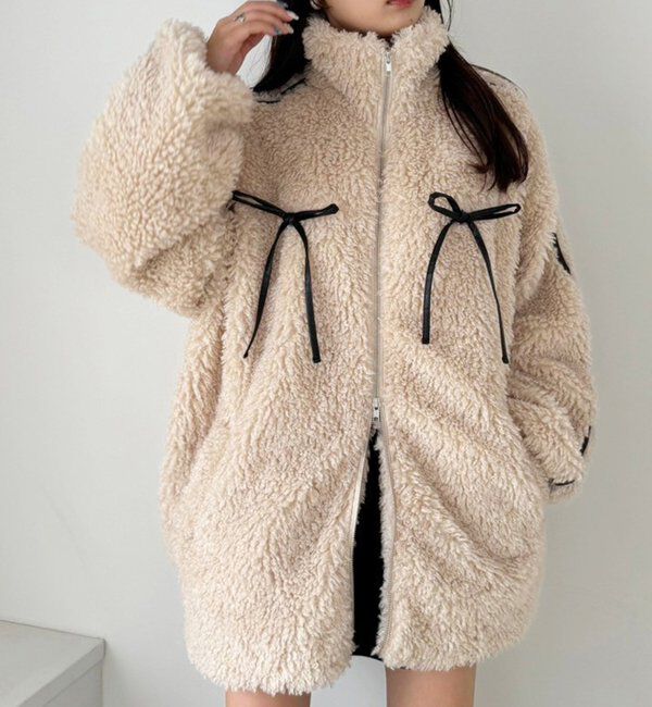  「【リバイバル】リボンボアブルゾン/リボン取り外し可能」|ダウンベスト・ベスト|