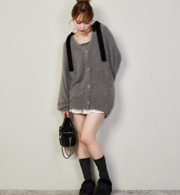  「長袖シャーリング肩リボントップス」|プルオーバー|