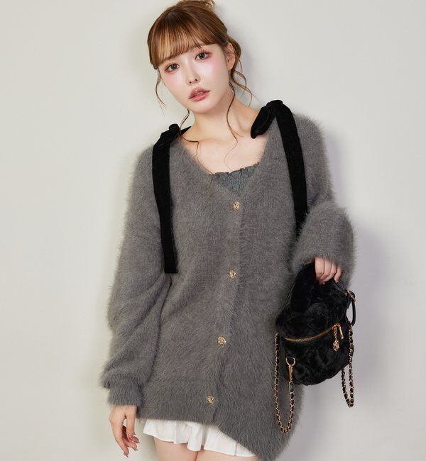  「長袖シャーリング肩リボントップス」|プルオーバー|