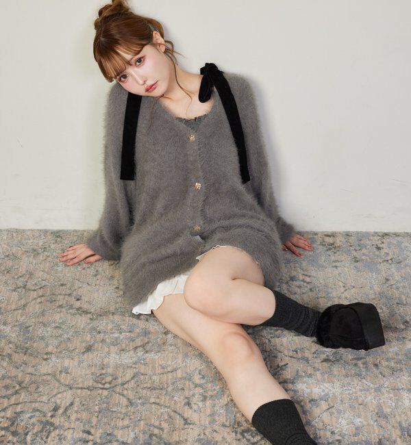  「長袖シャーリング肩リボントップス」|プルオーバー|