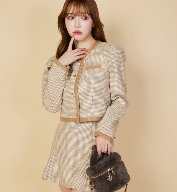  「【セットアップ対応】ノーカラーツイードジャケット」|ダウンベスト・ベスト|