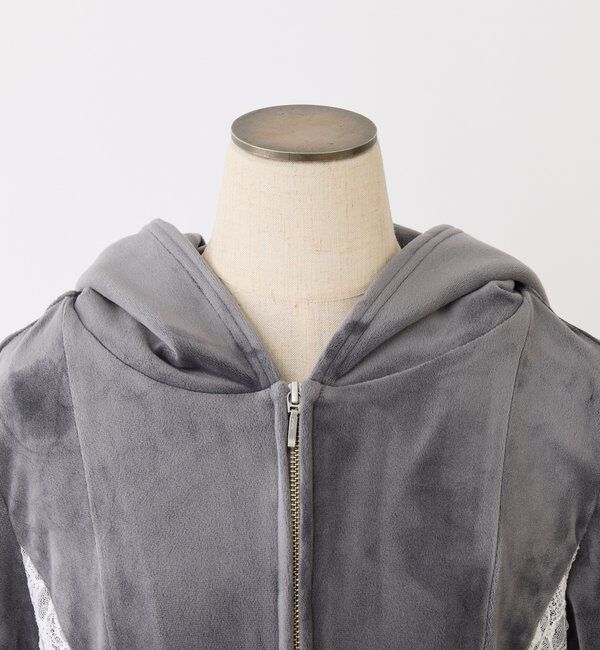  「【セットアップ可能】サイドレースベロアパーカー」|プルオーバー|