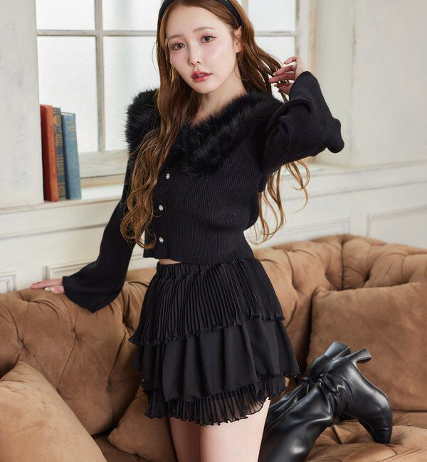  「衿ファーキラキラ釦ニット」|ニット・セーター|