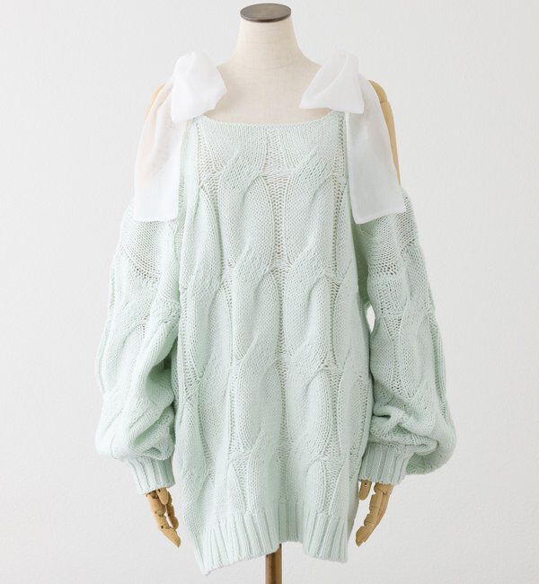  「ミルキーパレットニットミニワンピ／肩リボン取り外し可」|ワンピース|ミント