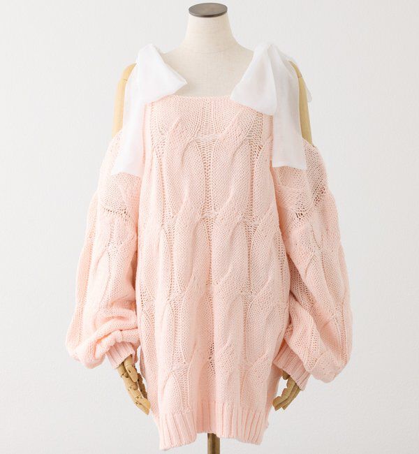  「ミルキーパレットニットミニワンピ／肩リボン取り外し可」|ワンピース|ピンク