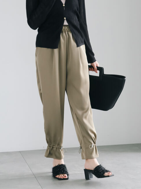 Te chichi「サテンドロストヘムパンツ」|その他|カーキ