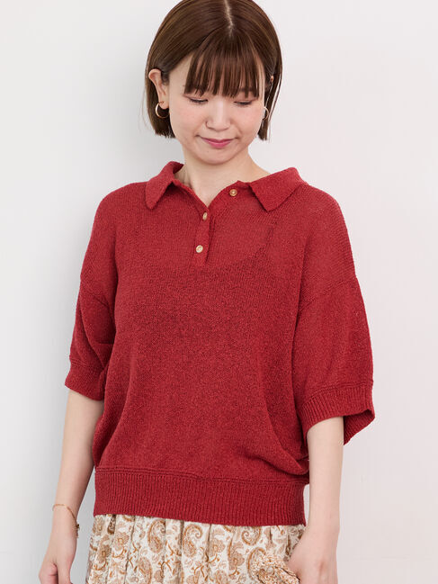Lugnoncure「ブークレ半袖ポロニット」|ニット・セーター|オレンジ