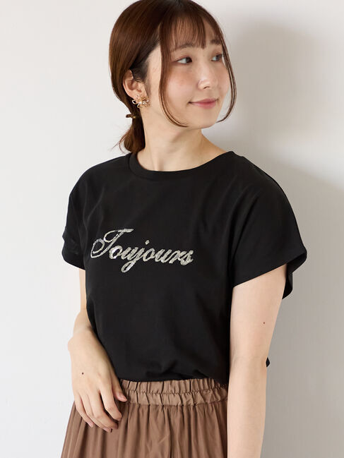 Te chichi TERRASSE「【接触冷感】スパンコールロゴフレンチスリーブTシャツ」|Tシャツ・カットソー|ブラック