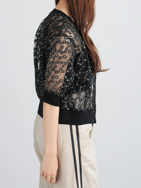 Te chichi「エンブロイダリー半袖クルーカーディガン」|カーディガン|